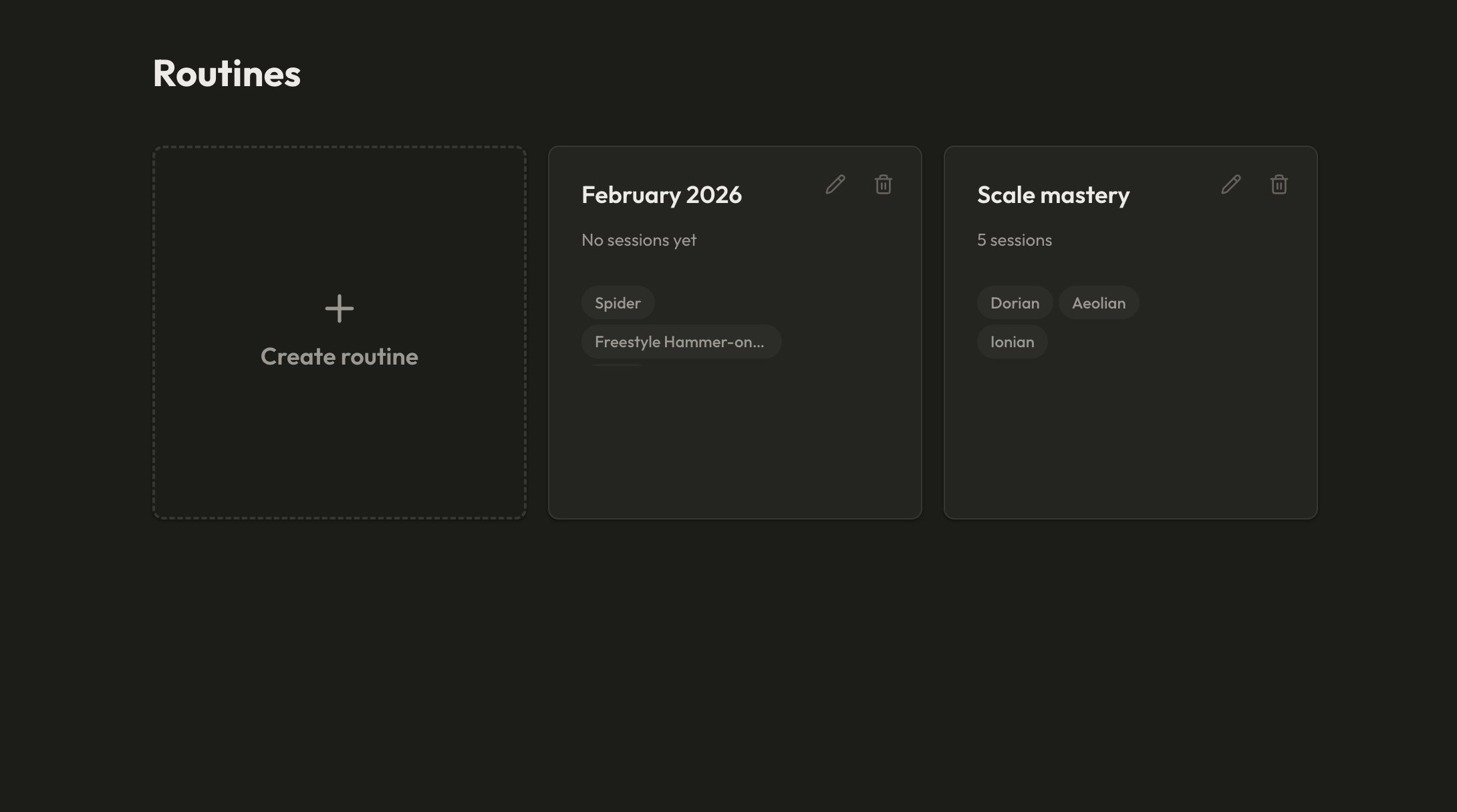 Motif app — Routines page